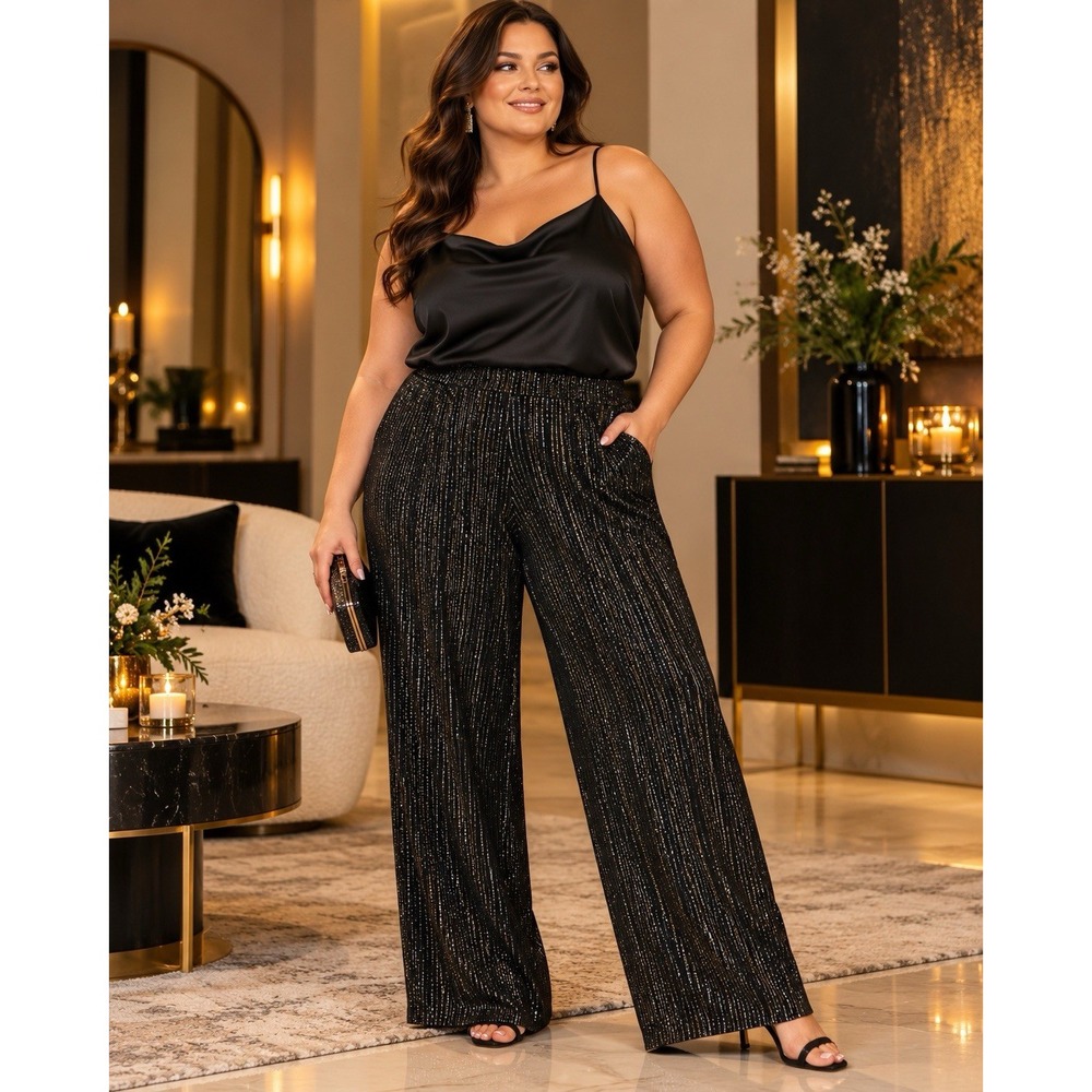 Torrid Wide Leg Pants Womens Sz 3 Black Gold Stripe Holiday New Years Party Glam